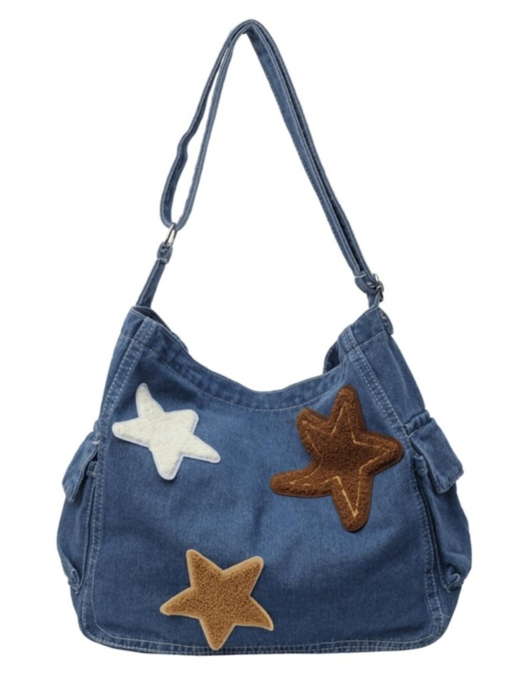 Vintage Star Denim Messenger Bag, Aesthetic Y2K Jean Tote Bag for Women Men